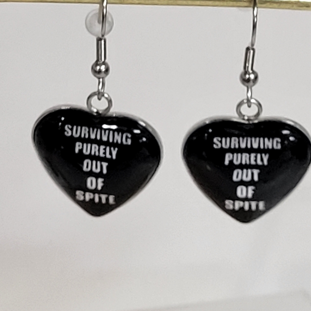Custom Back Surviving Purely Out Of Spite 😛 Heart Earrings Dark Funny Got - Picture 6 of 8